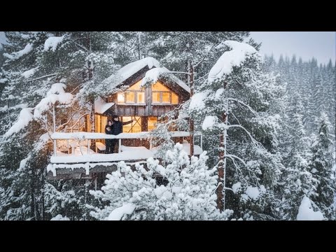 COZIEST Treehouse in SNOWY Norway ❄️| Relaxing Winter, Warm Meals | Glam Camping thumbnail