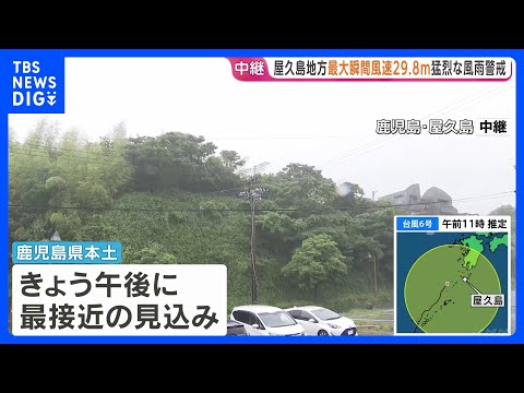 【台風6号】鹿児島・奄美地方を北上中　屋久島で最大瞬間風速29.8m観測 鹿児島県内で3万2000戸近くが停電　線状降水帯発生のおそれも｜TBS NEWS DIG thumbnail