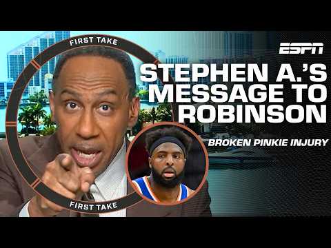 Stephen A. LOSES IT over Mitchell Robinson's injury 😡🗣️ 'YOU BETTER PLAY!' | First Take thumbnail
