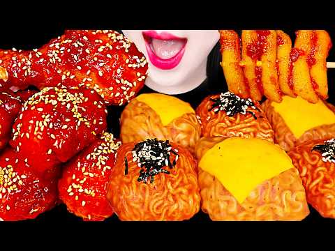 ASMR FIRE NOODLE WRAPS, FRIED CHICKEN 불닭쌈 처갓집 양념 치킨 먹방 MUKBANG, EATING thumbnail
