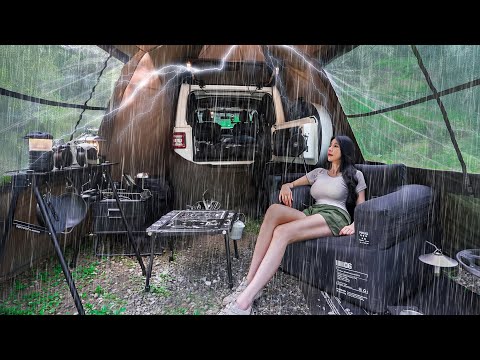 CAMPING IN A SCARY DOWNPOUR WITH A CAR TENT | RAIN ASMR thumbnail