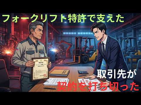 【アニメ】フォークリフト特許で支えたベスラロ田中さんエンジニアICHIKAWA IND.特許証フォークリフト制動システム特許第7654521号7244227号DA契約書取引先かお打る切った thumbnail