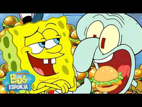 Bob Esponja | ¡Todos los momentos de Calamardo con la Cangreburguer! 🍔 | 45 min | Español thumbnail