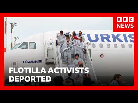 Gaza flotilla activists deported from Israel as backlash over treatment grows | BBC News thumbnail