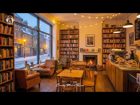 Winter Book Café Ambience ❄️? | Smooth Jazz, Crackling Fireplace & Coffee Shop ASMR to study, relax thumbnail