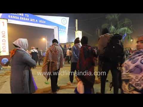 Devotees walk through the glowing gateway of Gangasagar Mela thumbnail