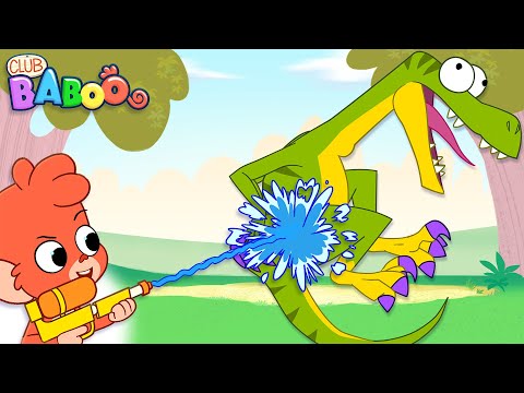 DINO WATER FIGHT | Club Baboo | 1 HOUR Funny Dinos Videos for Kids | Brachiosaurus T-Rex Triceratops thumbnail