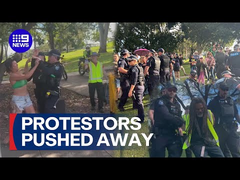 Chaos and violence erupts at future site of Brisbane's Olympic stadium | 9 News Australia thumbnail