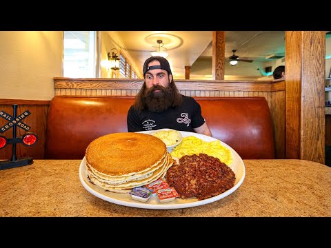 WIN FREE BREAKFAST FOR A YEAR IF YOU CAN BEAT THIS PANCAKE CHALLENGE IN IDAHO! | BeardMeatsFood thumbnail