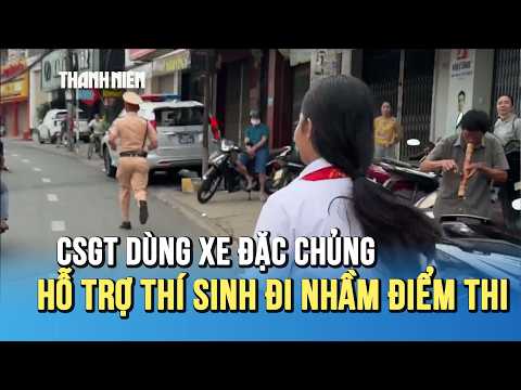CSGT thành phố Đồng Nai dùng xe đặc chủng hỗ trợ thí sinh thi lớp 10 đi nhầm điểm thi thumbnail