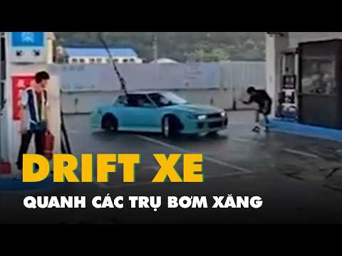 Clip một xe ô tô độ liên tục rú ga, drift quanh các trụ bơm xăng trước đám đông thumbnail