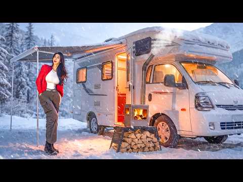 ❄️OVERNIGHT SNOW CAMPING IN A CARAVAN thumbnail