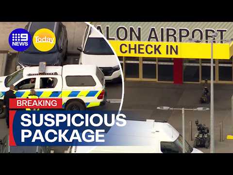 Avalon Airport terminal evacuated and suspect detained after bomb scare | 9 News Australia thumbnail