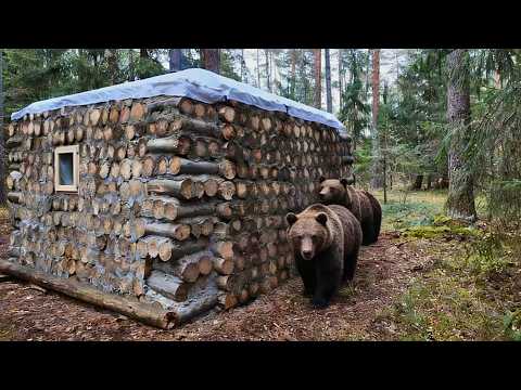 Man Builds HIDDEN LOG CABIN to Survive Wild Animals | by @RuslaninTheWoods thumbnail