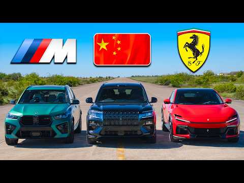 Ferrari Purosangue v BMW X5 M v China’s CRAZIEST SUV: DRAG RACE thumbnail