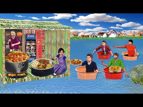 Floating Dhaba Chicken Mutton Biryani Roti Curry Street Food Hindi Kahani Moral Stories Comedy Video thumbnail