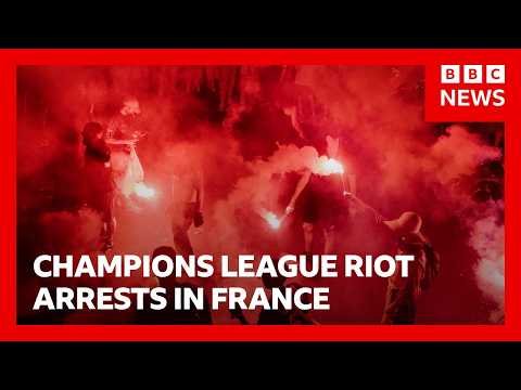 Hundreds arrested and dozens of police injured after Champions League riots in France | BBC News thumbnail