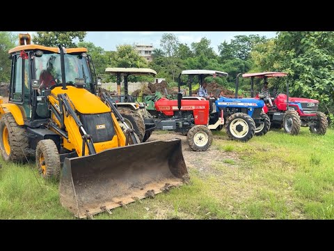 Old JCB 3dx loading Mud in Trolley with Mahindra Arjun NOVO 605 New Holland3630 Swaraj 855Fe Tractor thumbnail