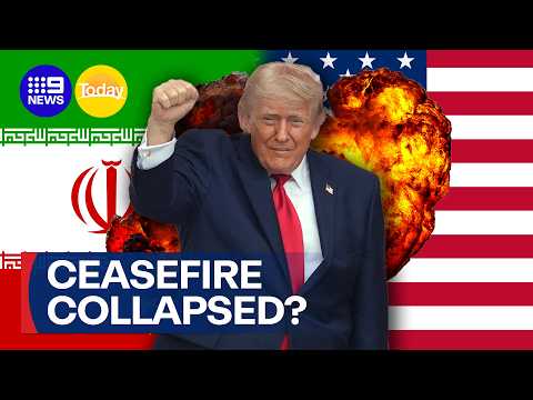 US and Iran target military facilities, impending ceasefire break down | 9 News Australia thumbnail