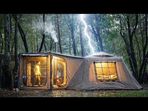 CAMPING IN THE RAIN ⛈️ NEW INFLATABLE TENT WITH BALCONY thumbnail